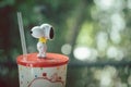Samut Prakan, Thailand - August 16, 2020 : Celebrating 70 years of Chester`s X Snoopy, a snoopy mug with drinks from Chester`s G