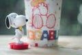 Samut Prakan, Thailand - August 23, 2020 : Celebrating 70 years of Chester`s X Snoopy, a snoopy mug with drinks is only 129 baht