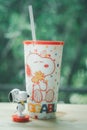 Samut Prakan, Thailand - August 26, 2020 : Celebrating 70 years of Chester`s X Snoopy, a snoopy mug with drinks is only 129 baht