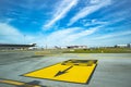 Samut Prakan, THAILAND - 30 Dec, 2018: The Veiw of Suvarnbhuimi airport on C2B yellow sign in the runway for the jetplane take off Royalty Free Stock Photo