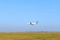 Samut Prakan, THAILAND - December 30, 2019: Airplane of Cathay Pacific airlines on approach for landing at Suvarnabhumi