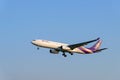 Samut Prakan, THAILAND - December 30, 2019: Airplane of Thai Airways Airlines on approach for landing at Suvarnabhumi