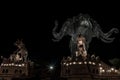 Erawan Museum is a Elephant head sculpture with 3 heads on dark night background, It is one of the important and unique tourist