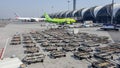 Many dollies of Thai Airways at Suvarnabhumi Airport Royalty Free Stock Photo