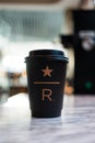 Samut Prakan, Thailand - July 11, 2023 : Starbucks Reserve cup. Starbucks Reserve signature hot cafe with black paper cup