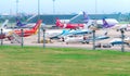 SAMUT PRAKAN, THAILAND-MAY 15, 2021 : Cargo aircraft parked at airfield in the airport near AOT office building. Cargo plane of