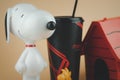 Samut Prakan, Thailand - September 23, 2020 : Close up of snoopy plastic drink cup and Woodstock popcorn bucket