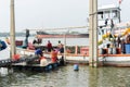 Samut Sakhon, Thailand-November 8, 2020: Alien labour is working in fishing boats, Problems of the coronavirus outbreak in Samut Royalty Free Stock Photo