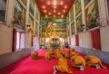 Monks pay respect to Buddha Statue in Wat Rat Bamrung Wat Ngon Kai - Samut Sakhon, Thailand