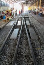 Samut Songkhram, Thailand, APRIL 22, 2018: View train station at Maeklong station nearby Mae Klong Railway Market, Samut