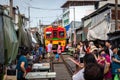 Samut Songkhram,Thailand-May 13,2019:Tourists at Talat Rom Hup,people visit Mae Klong Railway market or Mae Klong Train market, Royalty Free Stock Photo