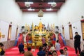 Samut Songkhram, Thailand - Oct 5, 2018 : Buddhists pray at Buddha statue at Phet Samut temple