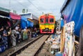 Samut Songkhram, Thailand - Oct 5, 2018 : Maeklong Railway Market (aka. Talad Rom Hub) at Samut Songkhram, Thailand