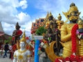 Samut Songkhram, Thailand - September 15, 2022: Front view Thao Wessuwan at Chulamanee Temple. Landmarks Thailand