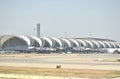 wing on commercial plane landing on Suvarnabhumi airport Royalty Free Stock Photo