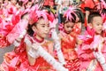 SAMUTSAKORN, December, 26, 2019: Parade portrait smile child Drum Mayer school students parade