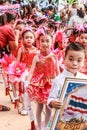 SAMUTSAKORN, THAILAND-December,26, 2019: Close up of portrait child Drum Mayer school students parade