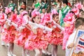 SAMUTSAKORN, THAILAND-December, 26, 2019: Close up of portrait group child Drum Mayer school students parade