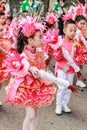 Closeup of portrait group child Drum Mayer school students parade