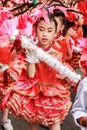 SAMUTSAKORN, THAILAND-December, 26, 2019: Focus of single portrait group child Drum Mayer school students parade