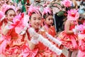SAMUTSAKORN, THAILAND-December, 26, 2019: Group portrait group child Drum Mayer school students parade
