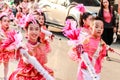 SAMUTSAKORN, THAILAND-December, 26,2019: The portrait of Single smile child Drum Mayer students parade