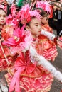 SAMUTSAKORN, THAILAND-December, 26, 2019 single portrait smile child Drum Mayer school students parade