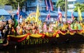 SAMUTSAKORN, THAILAND - JULY Big Boat and People in Parade candle go to temple at Katumban in Samutsakorn, Thailand on July 16,
