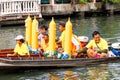 SAMUTSAKORN, THAILAND - JULY 27, Closeup Four boat Parades in bo