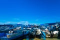 SAN ANDRES, COLOMBIA - OCTOBER 21, 2017: Close up of unidentified people close to a many boats in the water, ready to Royalty Free Stock Photo