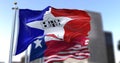 San Antonio city flag waving in the wind with Texas state and United States national flags Royalty Free Stock Photo