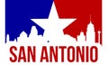 San Antonio City skyline and landmarks silhouette, black and white design with flag in background, vector illustration Royalty Free Stock Photo