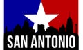 San Antonio City skyline and landmarks silhouette, black and white design with flag in background, vector illustration Royalty Free Stock Photo