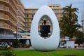 San Antonio. Ibiza. Spain. 28 may 2018 - christopher columbus ship in big Eggs. Monument on Ibiza island Royalty Free Stock Photo