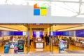 SAN ANTONIO, TEXAS - APRIL 12, 2018 - Entrance of the Microsoft store and showroom located at La Cantera Mall with people shopping