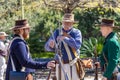 SAN ANTONIO, TEXAS - MARCH 2, 2018 - Men dressed as 19th century soldiers participate in the reenactment of the Battle of the Alam Royalty Free Stock Photo