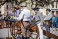 SAN ANTONIO, TEXAS - MARCH 2, 2018 - Men dressed as 19th century soldiers participate in the reenactment of the Battle of the Alam Royalty Free Stock Photo