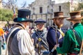 SAN ANTONIO, TEXAS - MARCH 2, 2018 - Men dressed as 19th century soldiers participate in the reenactment of the Battle of the Alam Royalty Free Stock Photo