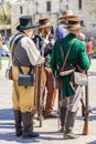 SAN ANTONIO, TEXAS - MARCH 2, 2018 - Men dressed as 19th century soldiers participate in the reenactment of the Battle of the Alam Royalty Free Stock Photo