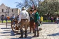 SAN ANTONIO, TEXAS - MARCH 2, 2018 - Men dressed as 19th century soldiers participate in the reenactment of the Battle of the Alam Royalty Free Stock Photo