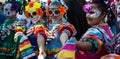 SAN ANTONIO, TEXAS - OCTOBER 28, 2017 -Girls wearing colorful masks and traditional costumes for Dia de Los Muertos/Day of the Dea Royalty Free Stock Photo