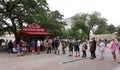 San Antonio, Texas, U.S - April 6, 2024 - Visitors waiting in line to purchase the tickets to get into the Alamo