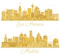 San Antonio Texas USA City Skyline Silhouette with Golden Buildings Isolated on White Royalty Free Stock Photo