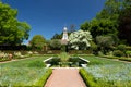 San Carlos, California, USA - May 05, 2019: A pond in Filoli estate garden on sunny day with blue sky
