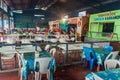 SAN CARLOS, NICARAGUA - MAY 6, 2016: View of cheap eateries at the bus station in San Carlos town, Nicarag Royalty Free Stock Photo