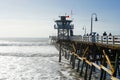 San Clemente Pier with lifeguard tower for surfer. Royalty Free Stock Photo