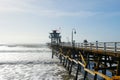 San Clemente Pier with lifeguard tower for surfer. Royalty Free Stock Photo