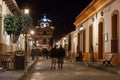 Night view of a Pedestrian street and Del Carmen Arch Tower in S Royalty Free Stock Photo