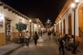 Night view of a Pedestrian street and Del Carmen Arch Tower in S Royalty Free Stock Photo