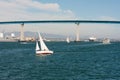 San Diego bay with sailboat and Coronado Bay Bridge Royalty Free Stock Photo